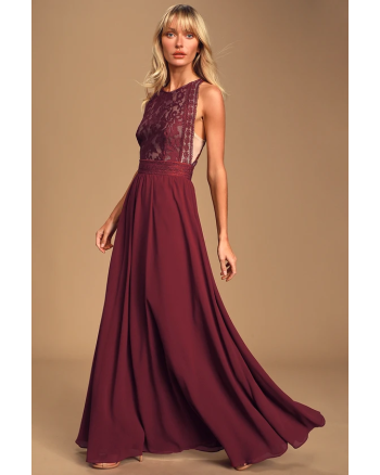 Forever and Always Burgundy Lace Maxi Dress